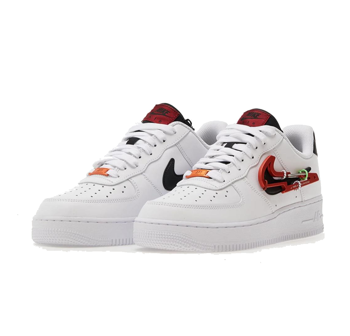 NIKE AIR FORCE 1 LOW PREMIUM "CARABINER" WHITE SWOOSH RED